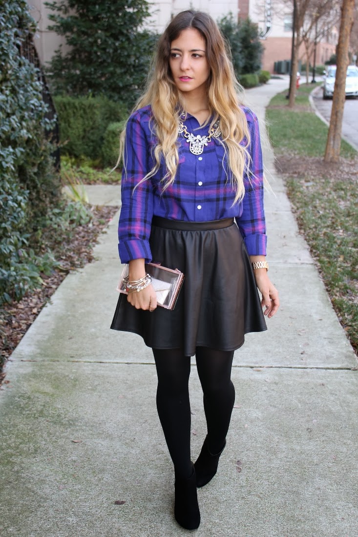 Bedazzles After Dark Holiday Outfit Post Plaid Leather